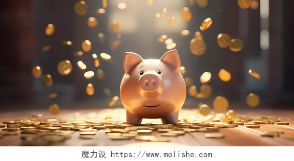 3D可爱卡通小猪存钱罐钱币投资理财财富背景  